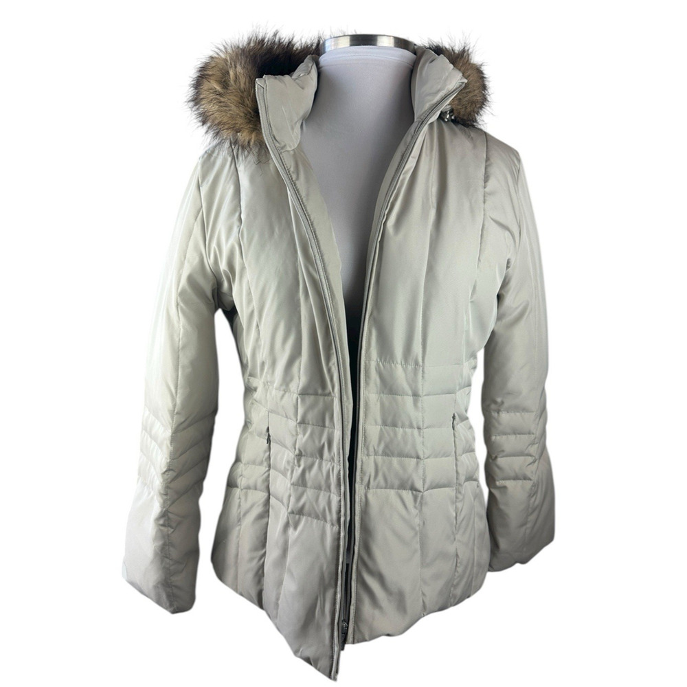 Calvin Klein Down Puffer Coat Faux Fur Hood Beige Full Zip Women's Size XL - Picture 14 of 15